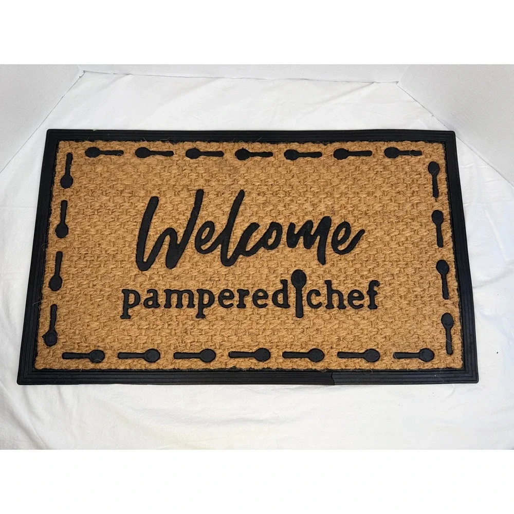 Pampered Chef Welcome Doormat Coir Rubber Backed Measuring Spoon Border 30x18